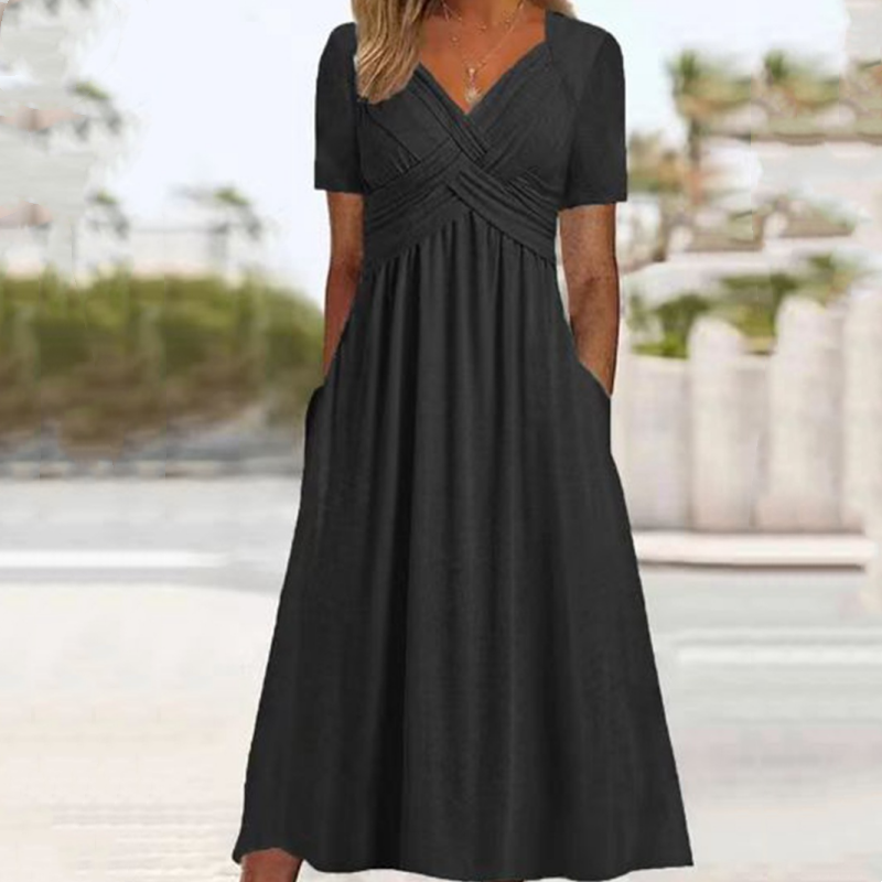 👗💙 52% OFF TODAY! ✨ Women’s V-Neck Short Sleeve Long Dress 🌸 Elegant Flowing Fit, Comfortable Fabric & Effortless Everyday Style
