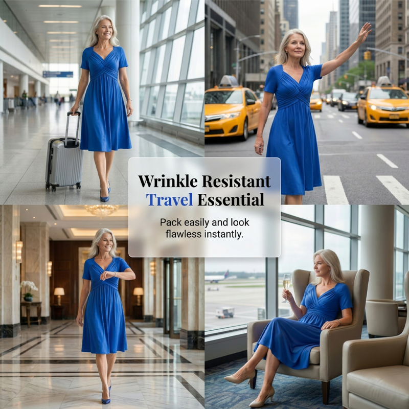 👗💙 52% OFF TODAY! ✨ Women’s V-Neck Short Sleeve Long Dress 🌸 Elegant Flowing Fit, Comfortable Fabric & Effortless Everyday Style